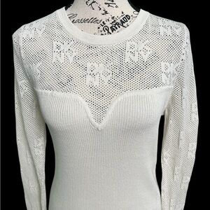 DKNY Cream Mesh Knit Top